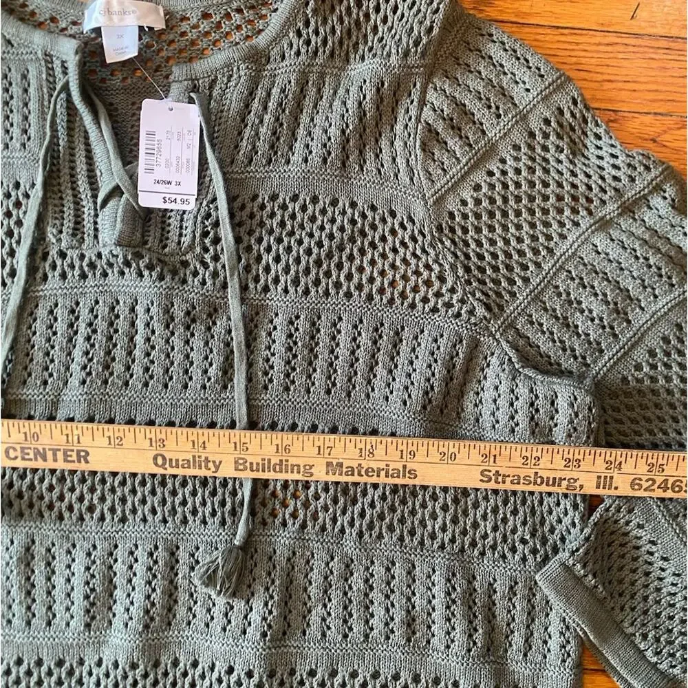 NWT CJ Banks Crochet Knit Sweater Women’s Plus 3X Olive Green $55 - Picture 5 of 10